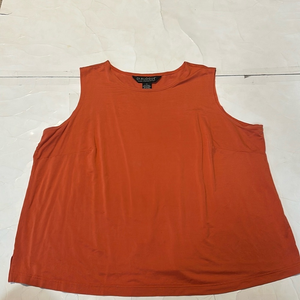 Dialogue Silk Orange Tank Top Plain Womens 1X Spring Casual Basic Essential
